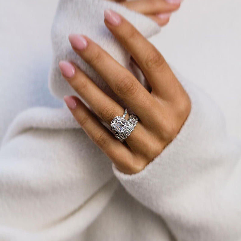 Sterling Silver Halo Cushion CZ Wedding Engagement Ring Set #R576-CL  Halo  engagement ring sets, Wedding rings engagement, Wedding ring sets
