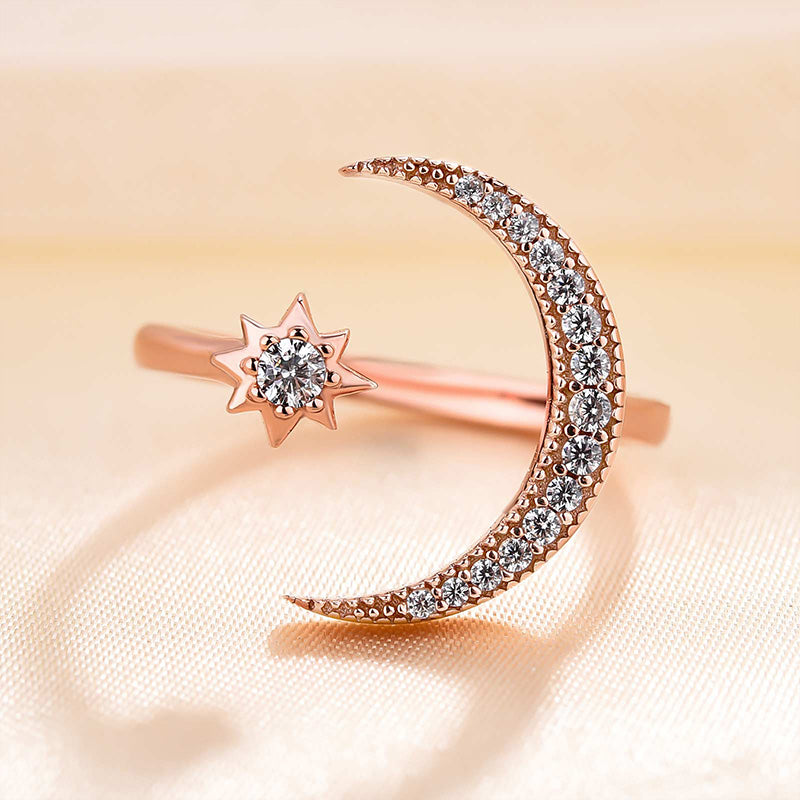 Rose Gold Diamond deals Moon Star Adjustable Ring