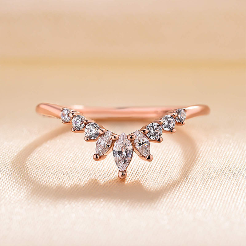 V shaped wedding store band rose gold