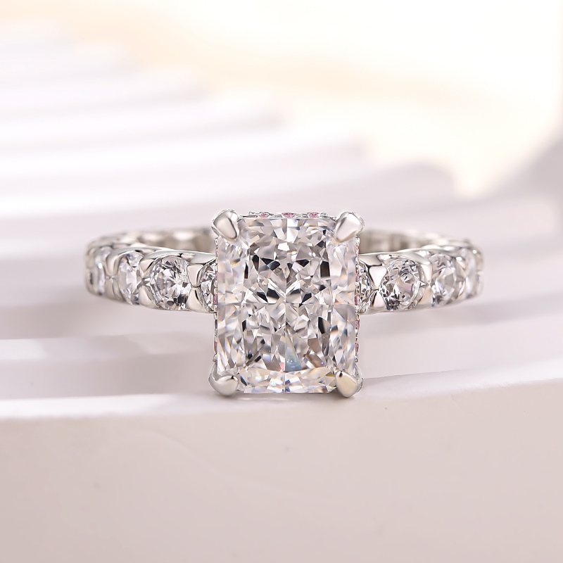 Unique Crushed Ice Radiant Cut Engagement Ring For Women In Sterling Silver