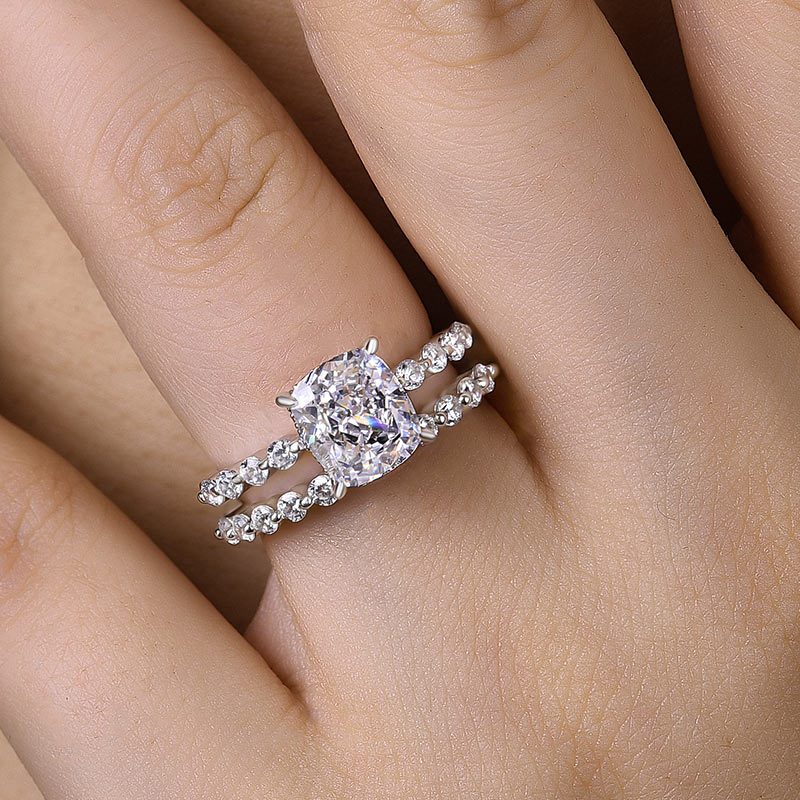 Glitz Design Princess Cut Wedding Rings Set for Women 14K White Gold Quad  Illusion 1.80 ct tw (G-H/SI1-SI2)