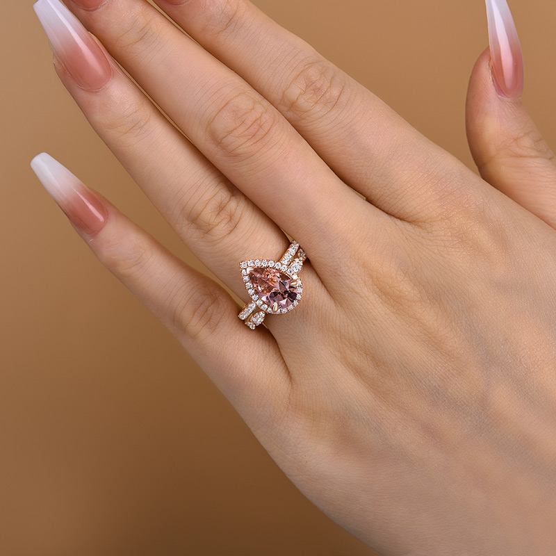 Bague Morganite Champagne Taille 7/9 Or Rose – Poire Sertie