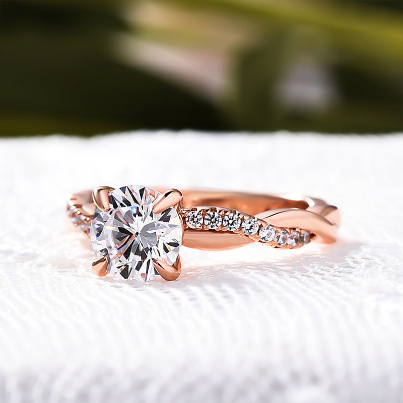 Rose Gold Twist 1.25 Carat Round Cut Promise Ring For Her In