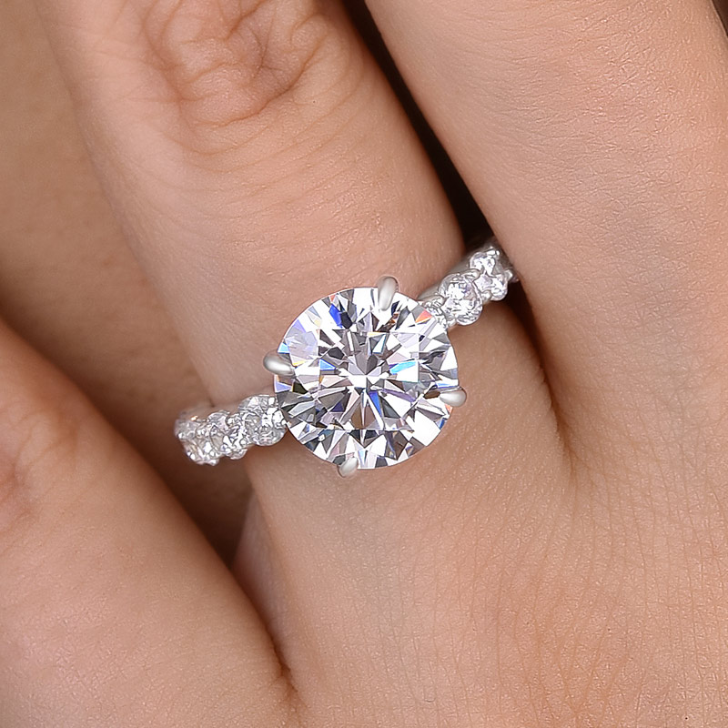 Round Cut Engagement Ring For Women Sterling Silver