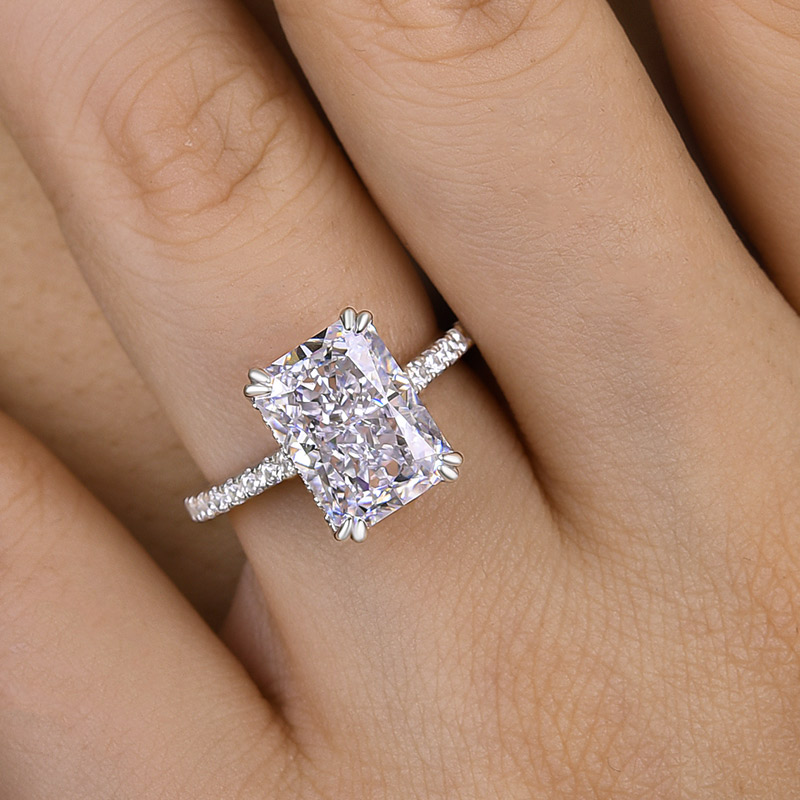 Elegant Radiant Cut Sona Simulated Diamond Engagement Ring In Sterling  Silver