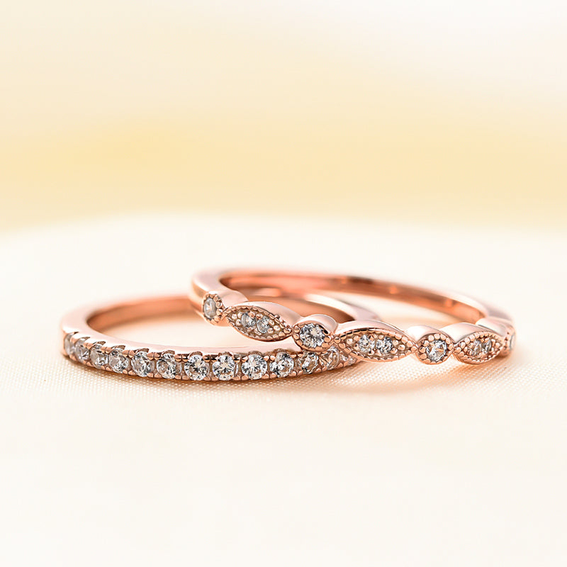 Luxury 3 Pcs Ring Sets For Women Rose Gold Filled Champagne