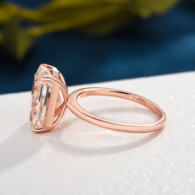 Rose Gold Emerald Cut Simulated Diamond Three Stone Round Simulated Diamond Ring Rose Gold Sterling deals Silver Engagement Wedding Ring