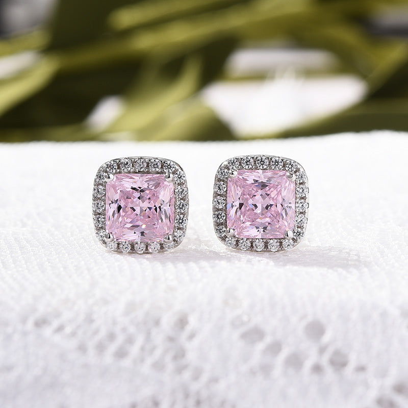 Maxine Jewelry Rose Gold Halo Radiant Cut Pink Sapphire 2pc Jewelry Set in Sterling Silver
