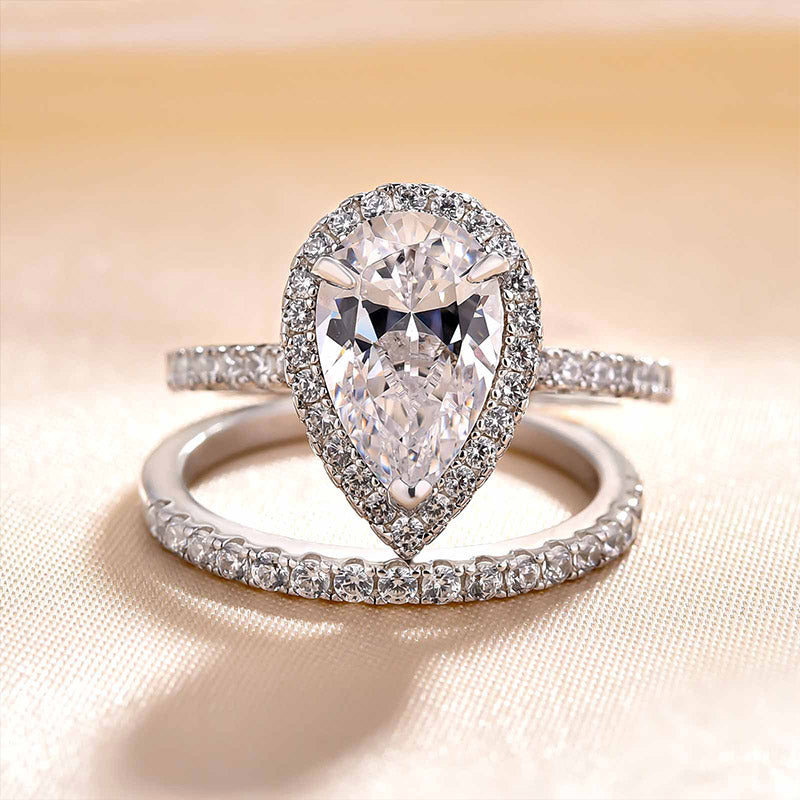 THELANDA 14k White Gold 8x12mm Simulated Pear-shaped Diamond Engagement Ring  Domed Band Promise Bridal Ring (4) | Amazon.com