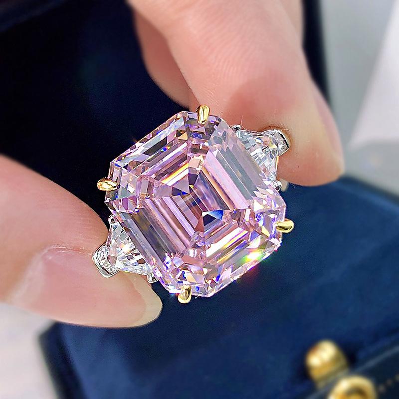 Three Stone Engagement Ring Pink Sapphire Asscher and Trillion Cut