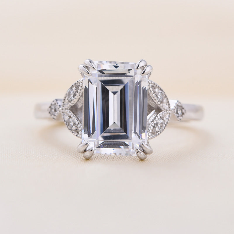 White sapphire emerald cut engagement clearance rings