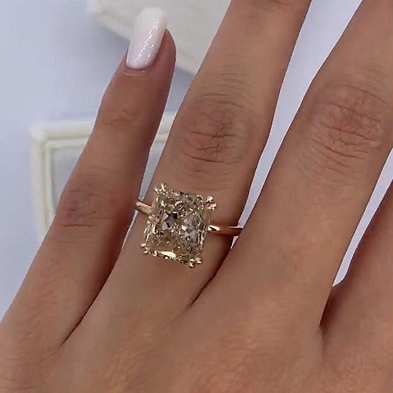 Impressionisme Manie probleem Elegant Rose Gold Champagne Radiant Cut Simulated Diamond Engagement Ring  For Women