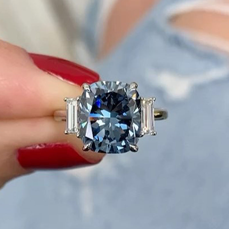 Three stone blue diamond on sale ring