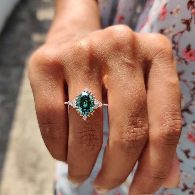 Estate Emerald-Cut Green Tourmaline and Diamond Ring