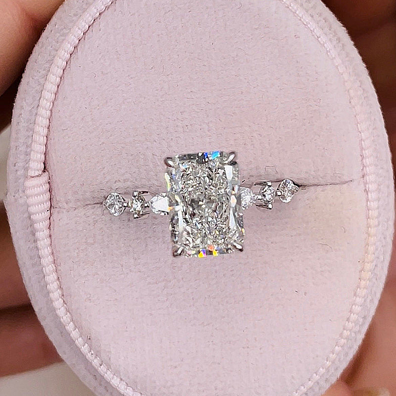 Unique Crushed Ice Radiant Cut Engagement Ring For Women