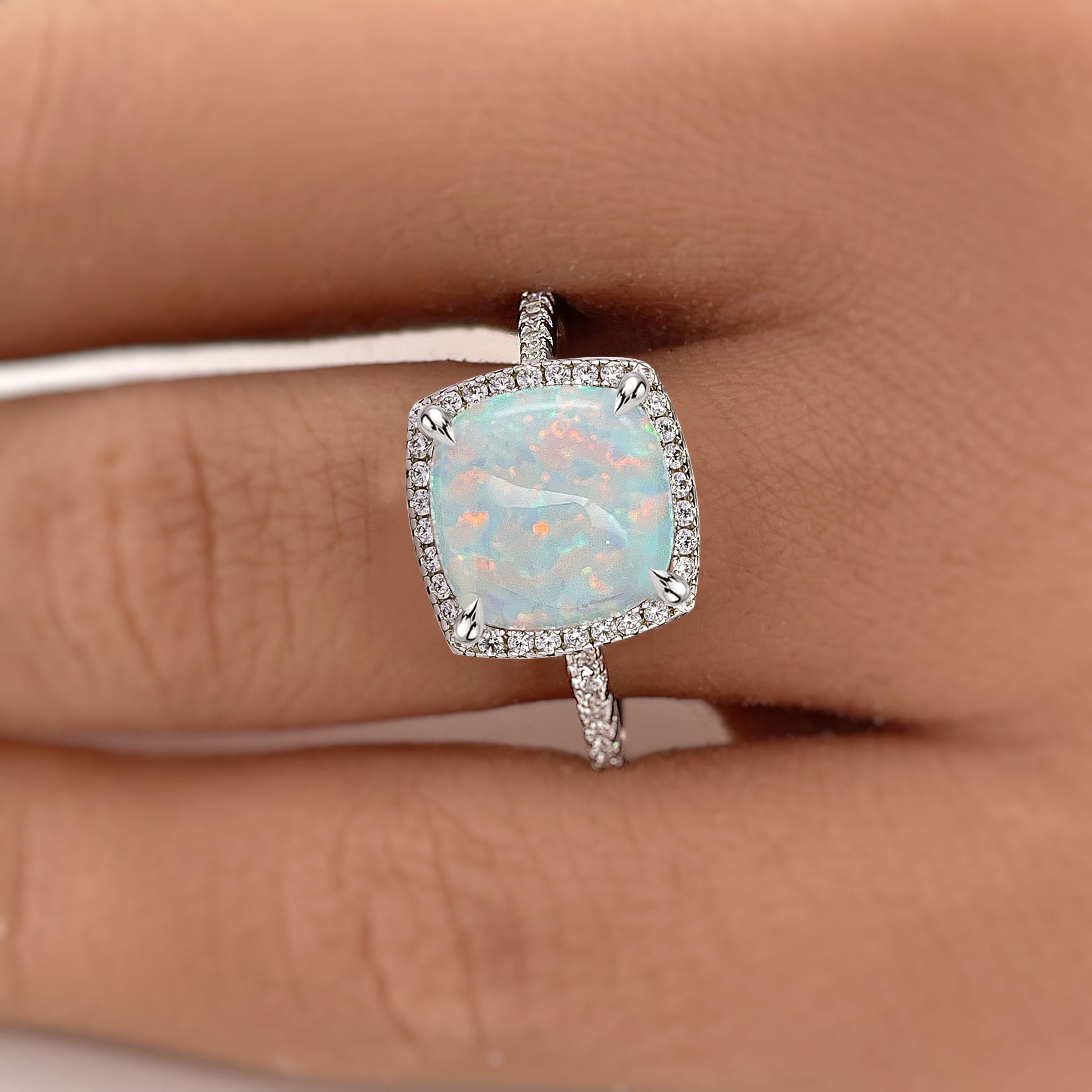 Opal Ring - Round Cut Pearl White Opal Ring - 925 Sterling Silver Ring –  The Opal Dealer