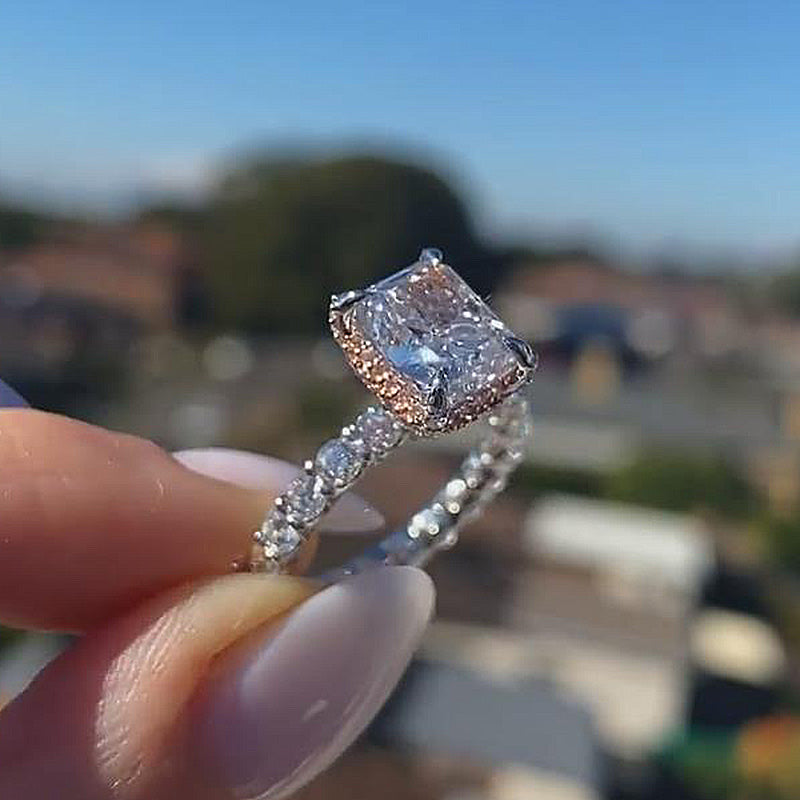Unique Crushed Ice Radiant Cut Engagement Ring For Women In Sterling Silver