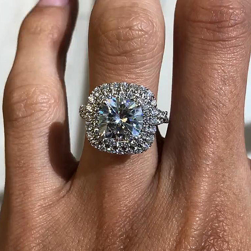 Vintage double halo hot sale engagement ring