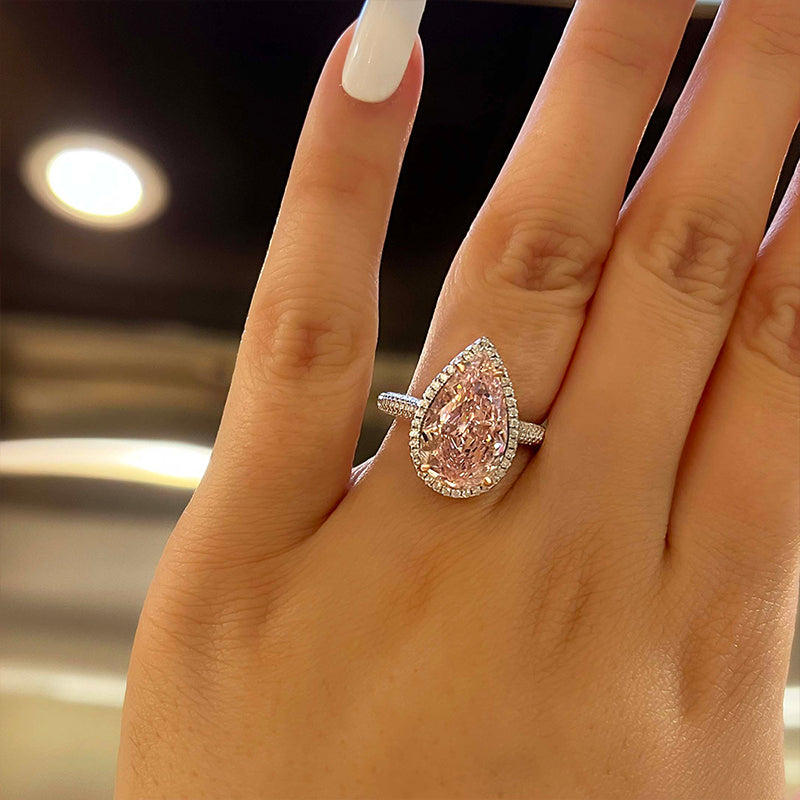 Pink Purple Sapphire Diamond Engagement Ring Gold 3 Stone Pear Ring