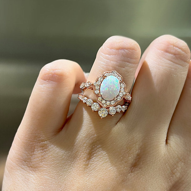 Rose gold opal on sale wedding set