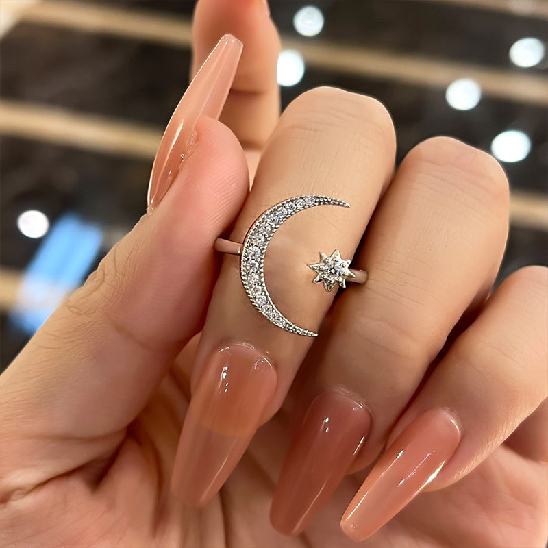 Angol Sterling Silver Crescent Moon Star Rings for Women India | Ubuy