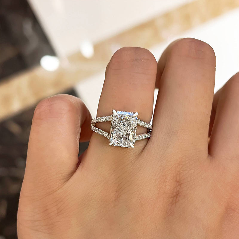 Oval-Cut Hidden Halo & Split Shank Diamond Engagement Ring w/ Compass  Prongs | R2407Y-SR