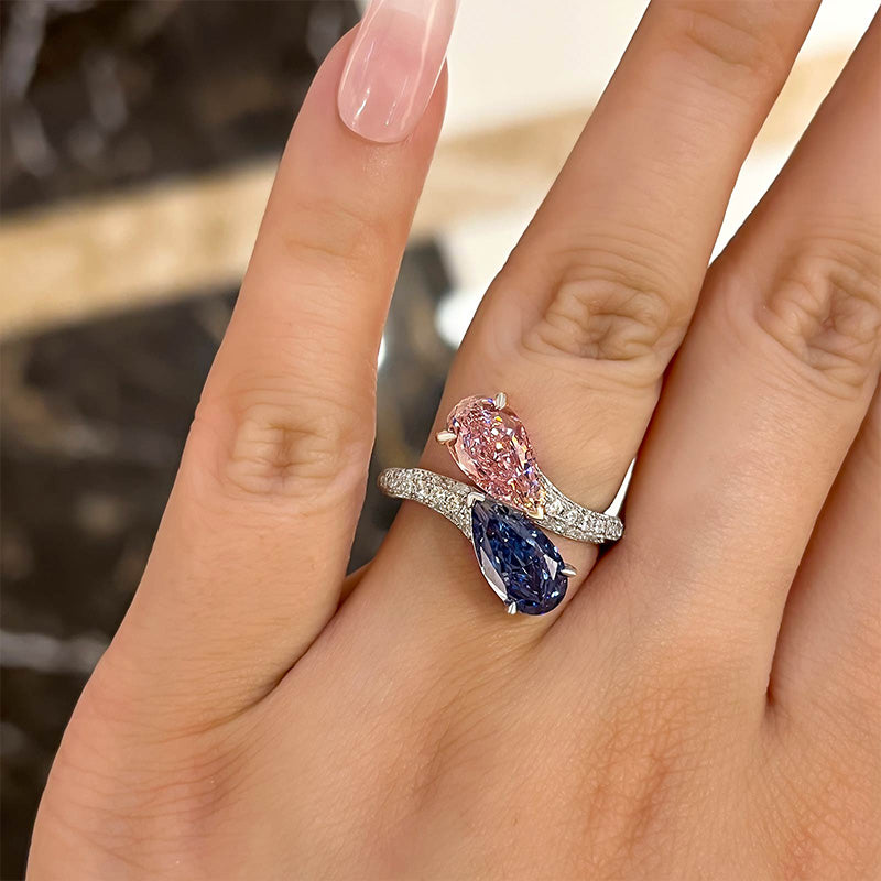 Pink and Blue Sapphire and Diamond Swirl Ring