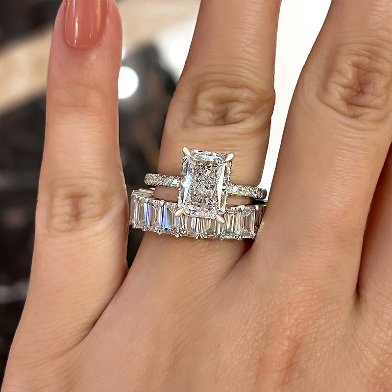 Emerald cut sale ring set