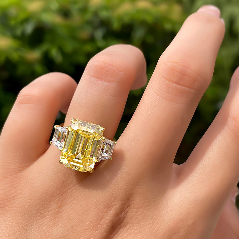 Emerald cut store yellow sapphire ring