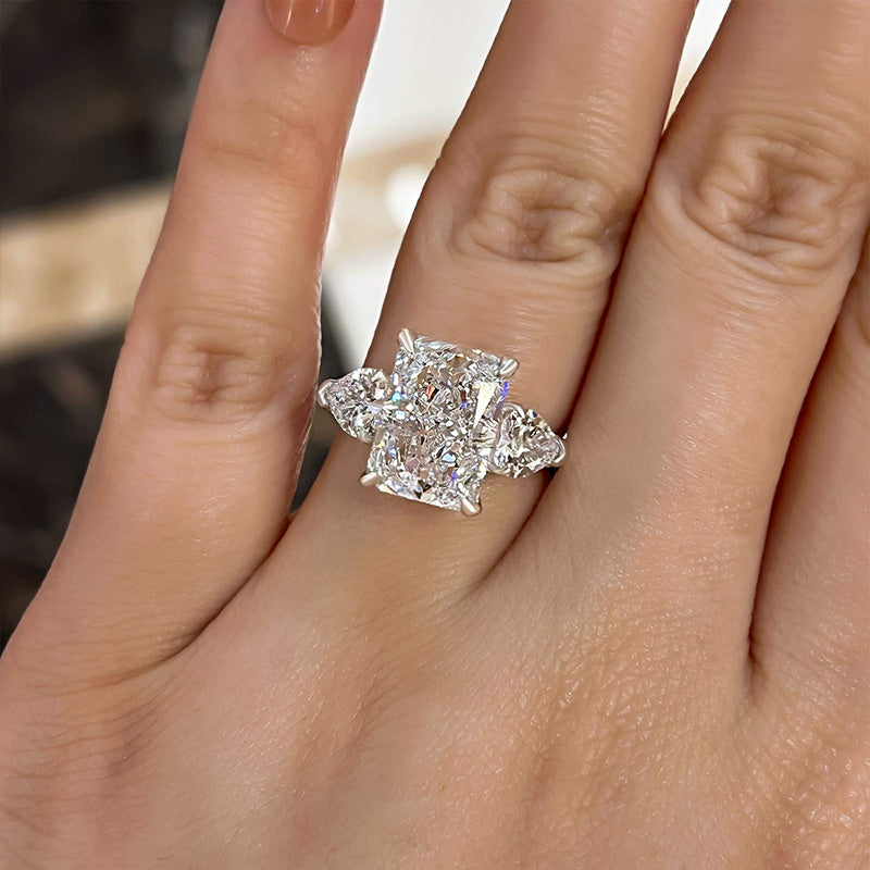 Radiant three stone engagement on sale ring