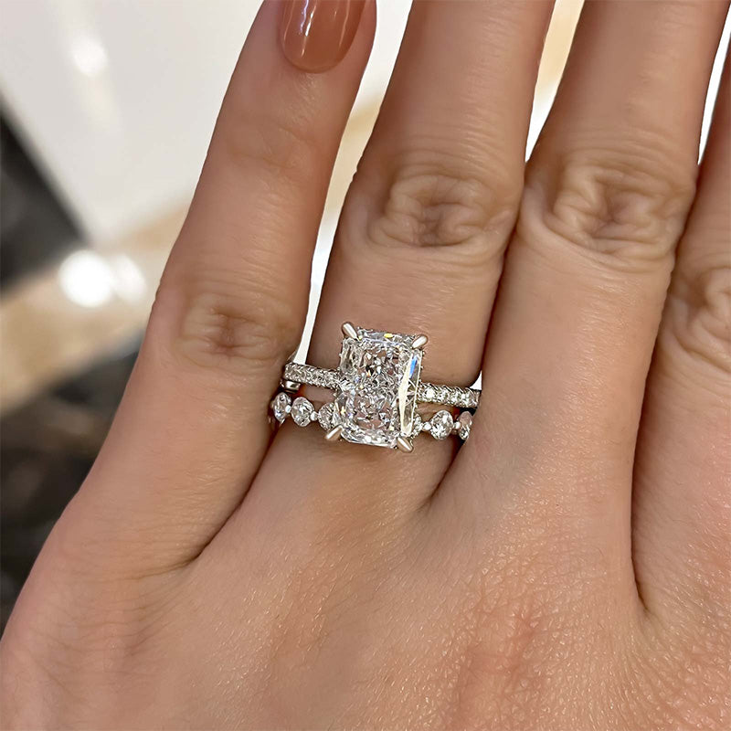 Stunning Radiant Cut Simulated Diamond Wedding Set In Sterling Silver