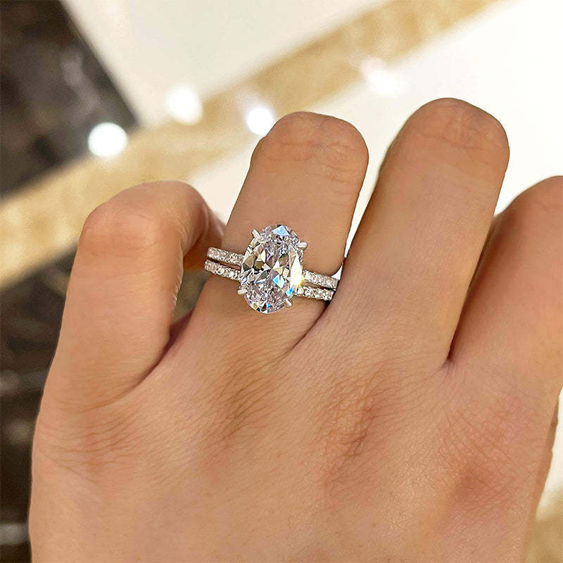 Classic Created White Sapphire Oval Cut Wedding Ring Set-Maxinejewelry