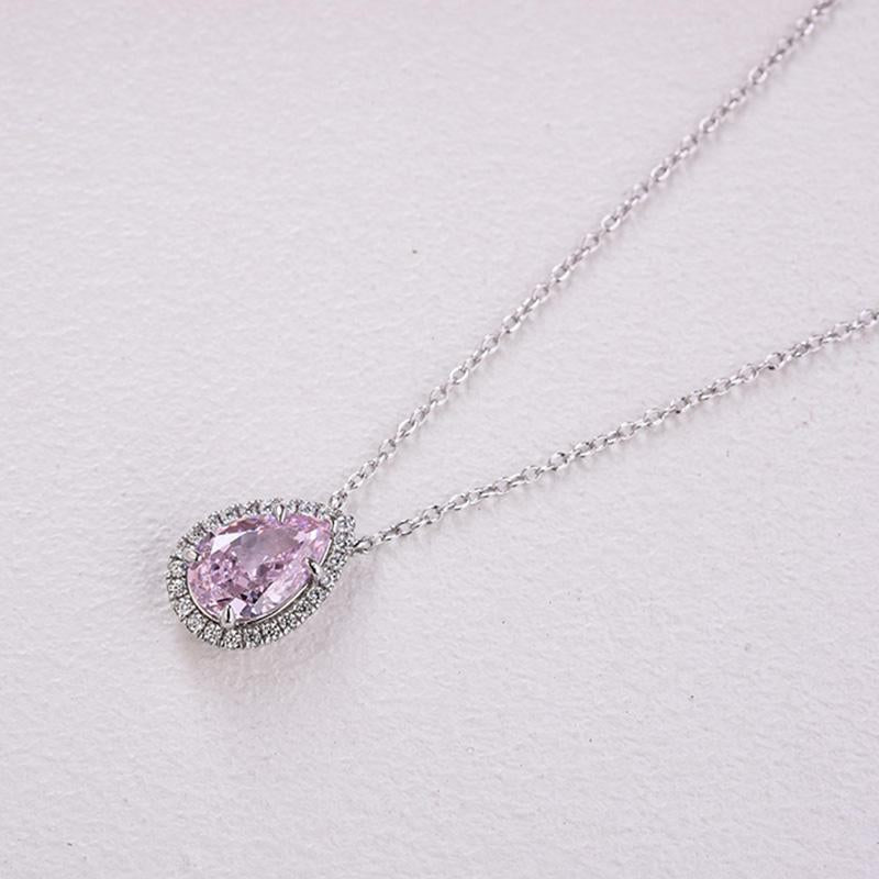 925 Silver Pink Diamond Necklace for Women-Pink Pear Cut Necklace-Simulated  or Created Pink Diamond- Pear Shaped Necklace-Vintage Necklace Gift for