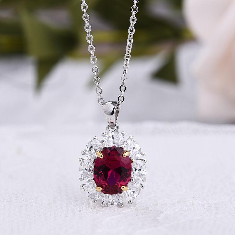 Natural Ruby Necklace, Classic Style, 925 Sterling Silver, Classic