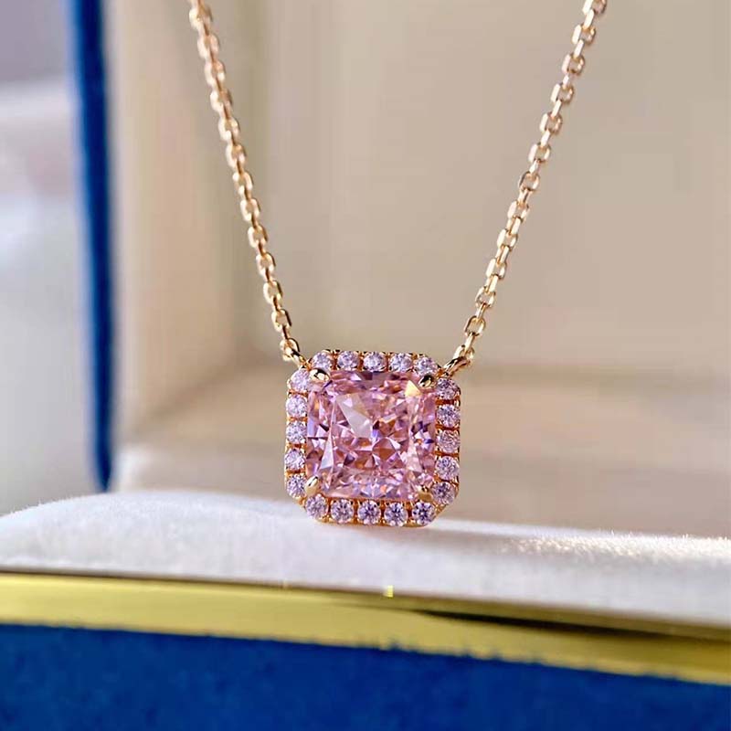 2.0 Carat Pink Radiant Cut Necklace In 925 Sterling Silver