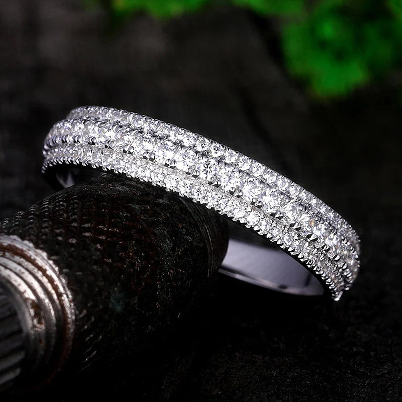 Vintage 3-Line Pave Wedding Band For Women In Sterling Silver