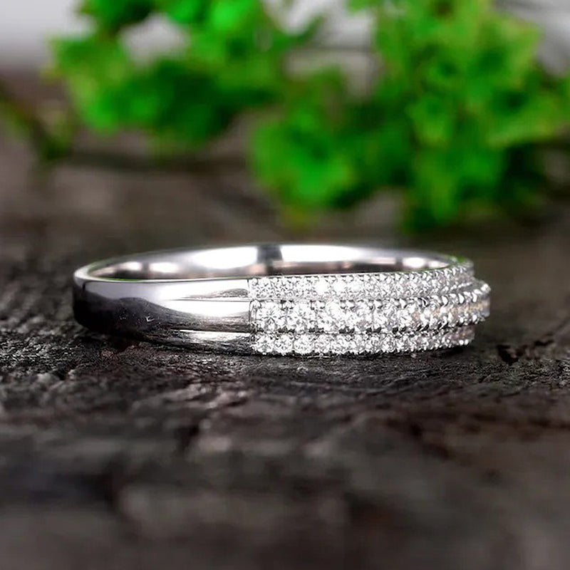 Vintage 3-Line Pave Wedding Band For Women In Sterling Silver