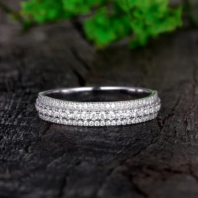 Vintage 3-Line Pave Wedding Band For Women In Sterling Silver