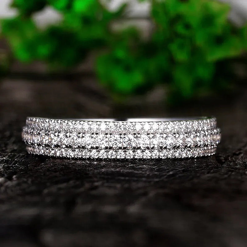 Vintage 3-Line Pave Wedding Band For Women In Sterling Silver