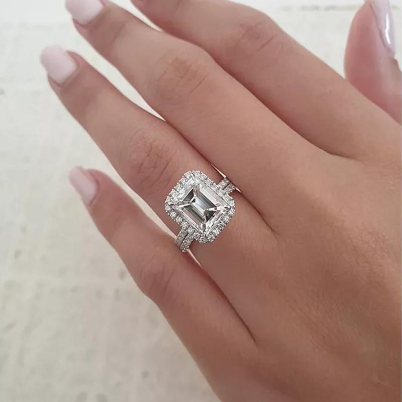 Wedding bands with hot sale emerald cut engagement rings