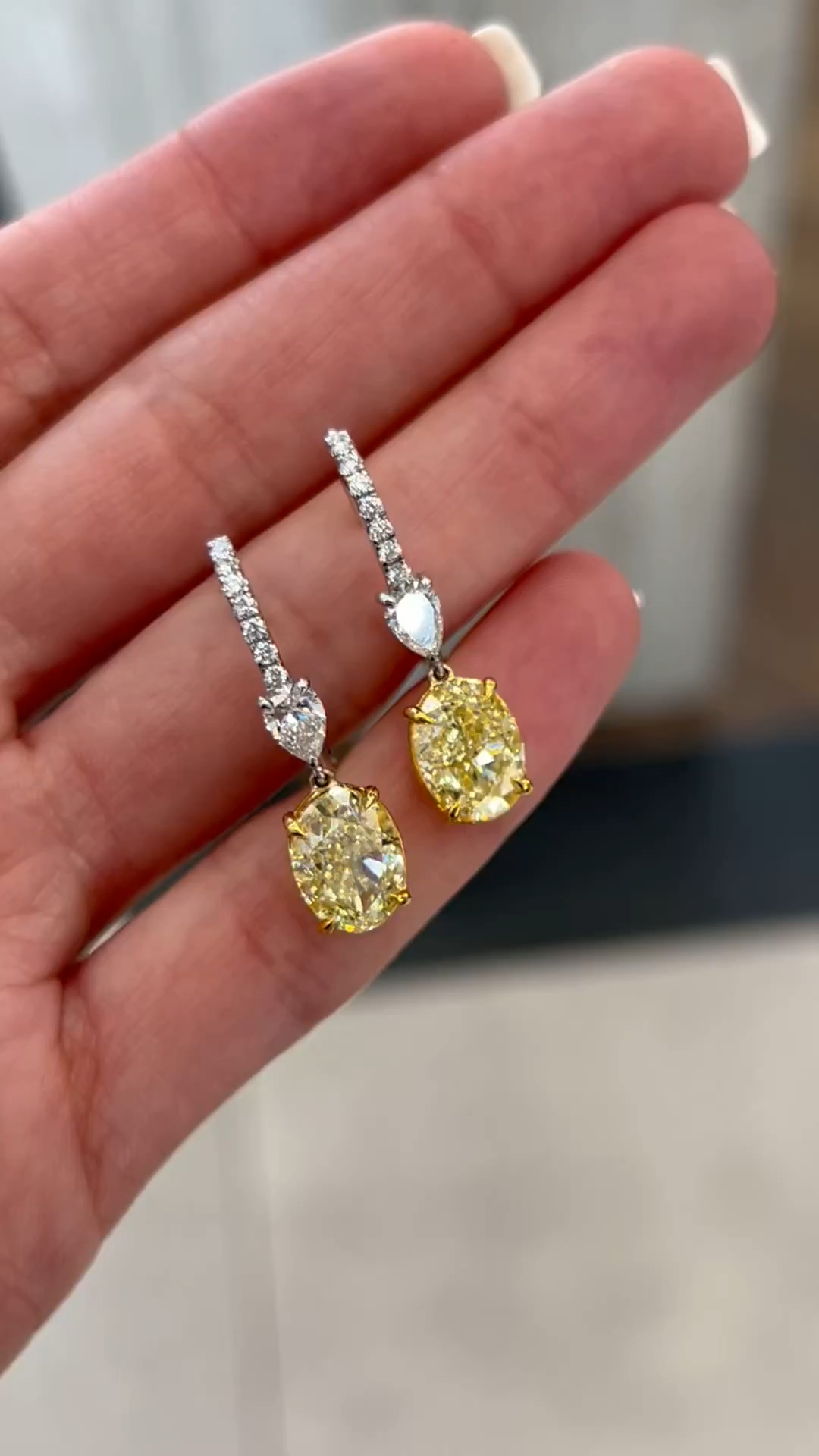 Luxury Two-tone Oval Cut Yellow Sapphire Earrings for Women In Sterling  Silver