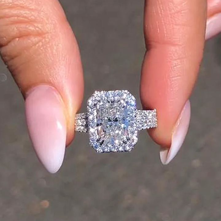 2.70 Ct Radiant Cut Diamond & Trapezoid Engagement Ring 14K E,SI2 GIA  3-Stone | eBay