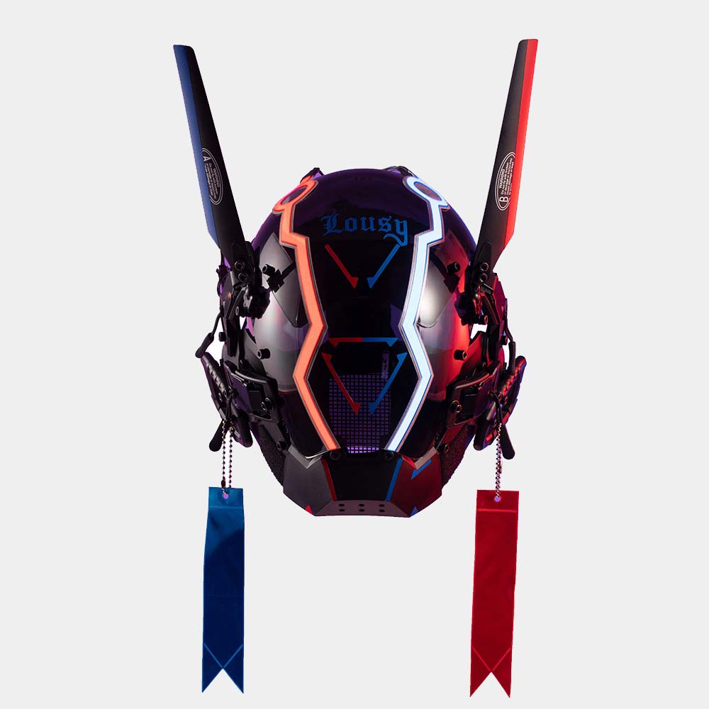 Blue and Red Cyberpunk Helmet-Bestseler-URBANLAZYMAN