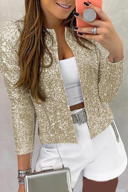 Kathiadress Lola Fashion Chic Long Sleeve Sequins  Coat