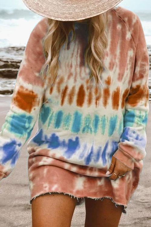 Kathiadress Rainbow Tie Dye Casual Mini Dress