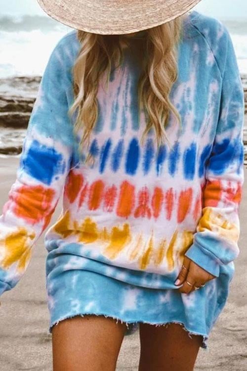 Kathiadress Rainbow Tie Dye Casual Mini Dress