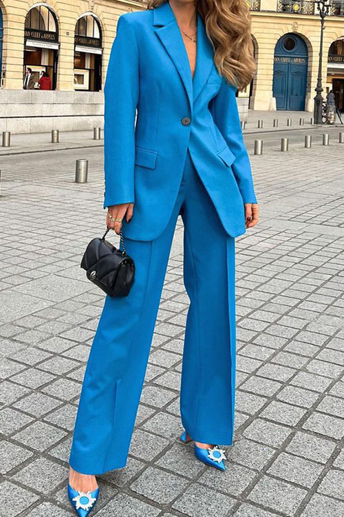 Kathiadress Fashion suit jacket solid casual pants two-piece set