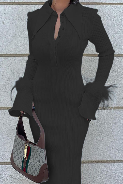 Kathiadress Fashionable lapel long shirt dress