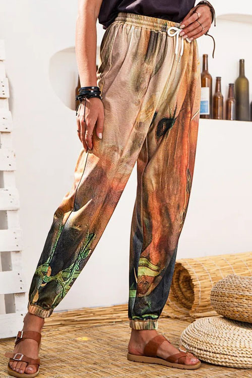 Kathiadress Retro graffiti printed casual pants