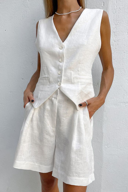 Kathiadress Cotton linen commuting simple suit and vest set